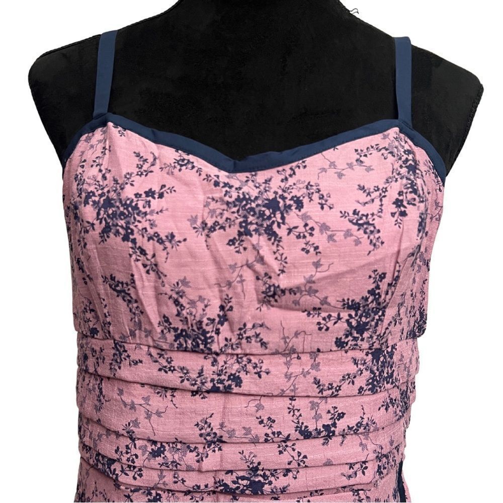 Unique Vintage Purple Navy Floral Print Flare Dress - Picture 4 of 11